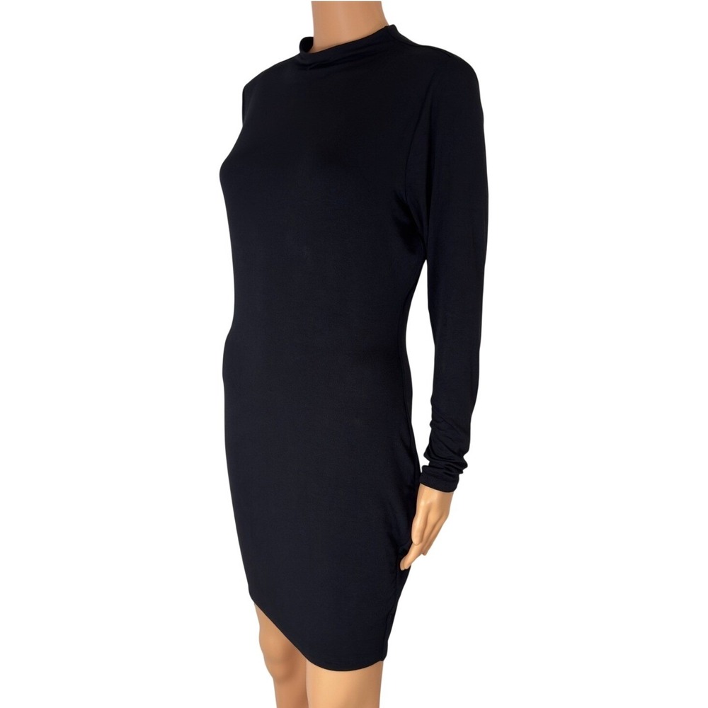 Naked Wardrobe 1X Black Mock Neck Long Sleeve Bodycon Mini Dress 1X NEW Dress - Picture 2 of 11